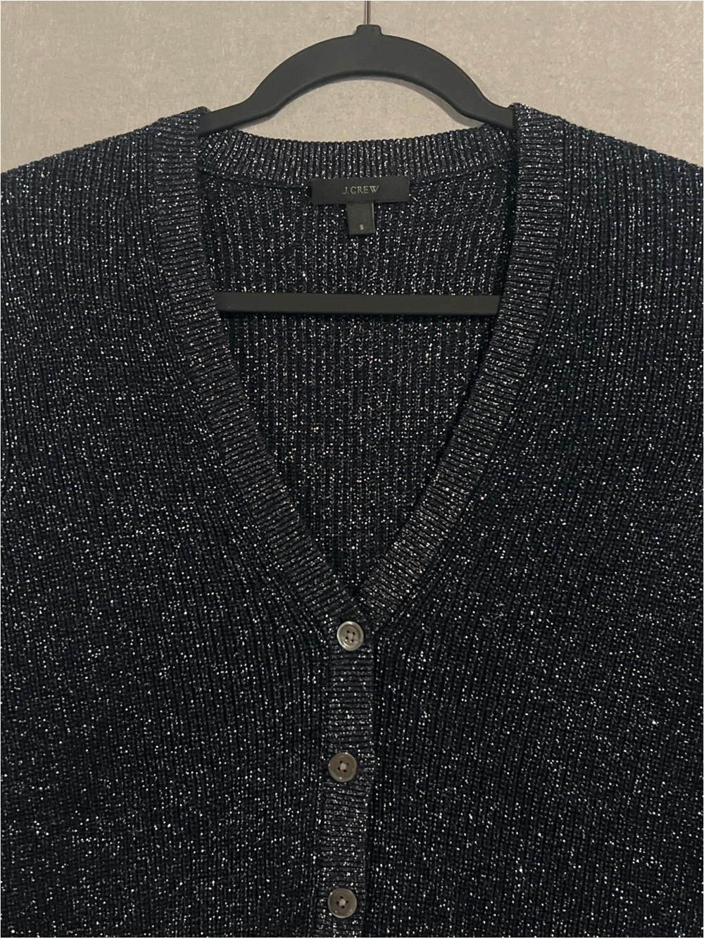 J.Crew Sparkly Metallic Ribbed Cardigan Women’s Small Navy Blue Silver C3877 - Picture 5 of 11